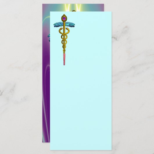 GOLD CADUCEUS Medizinisches Symbol Blau Lila grün (Vorne/Hinten)