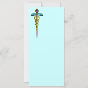 GOLD CADUCEUS Medizinisches Symbol Blau Lila grün