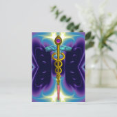 GOLD CADUCEUS MEDIZINISCHES SYMBOL BLAUE LILA FRAK POSTKARTE (Stehend Vorderseite)