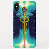 GOLD CADUCEUS MEDIZINISCHES SYMBOL, Blautürkis Aqu Case-Mate iPhone Hülle (Rückseite)