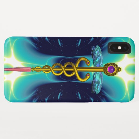 GOLD CADUCEUS MEDIZINISCHES SYMBOL, Blautürkis Aqu Case-Mate iPhone Hülle (Rückseite (Horizontal))