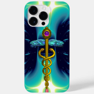 GOLD CADUCEUS MEDIZINISCHES SYMBOL, Blautürkis Aqu Case-Mate iPhone Hülle