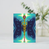 GOLD CADUCEUS MEDIZINISCHES SYMBOL BLUE TURQUOISE POSTKARTE (Stehend Vorderseite)
