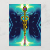 GOLD CADUCEUS MEDIZINISCHES SYMBOL BLUE TURQUOISE POSTKARTE (Vorderseite)
