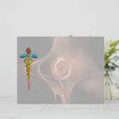 GOLD CADUCEUS MEDIZINISCHES SYMBOL, Fraktal Rose (Stehend Vorderseite)