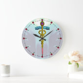 GOLD CADUCEUS Medizinisches Symbol Licht Aquamarin Große Wanduhr (Zuhause)