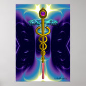 GOLD CADUCEUS Medizinisches Symbol Lila Blue Waves Poster (Vorne)