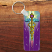 GOLD CADUCEUS MEDIZINISCHES SYMBOL Lila grün Schlüsselanhänger (Vorderseite)
