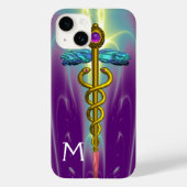 GOLD CADUCEUS MEDIZINISCHES SYMBOL Lila Monogramm Case-Mate iPhone Hülle (Rückseite)