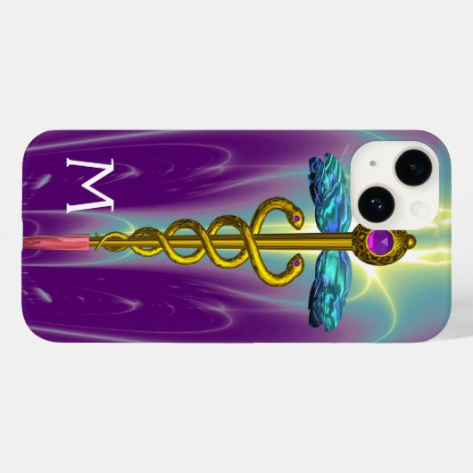 GOLD CADUCEUS MEDIZINISCHES SYMBOL Lila Monogramm Case-Mate iPhone Hülle (Rückseite (Horizontal))