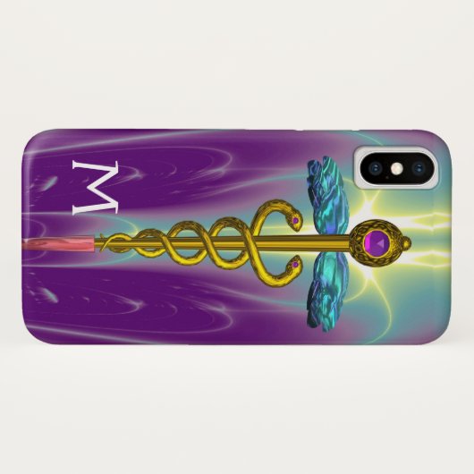 GOLD CADUCEUS MEDIZINISCHES SYMBOL Lila Monogramm Case-Mate iPhone Hülle (Rückseite (Horizontal))