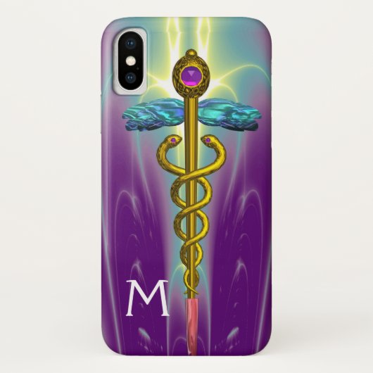 GOLD CADUCEUS MEDIZINISCHES SYMBOL Lila Monogramm Case-Mate iPhone Hülle (Rückseite)