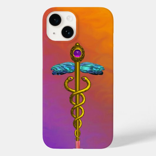 GOLD CADUCEUS MEDIZINISCHES SYMBOL, Lila orange ge Case-Mate iPhone Hülle (Rückseite)