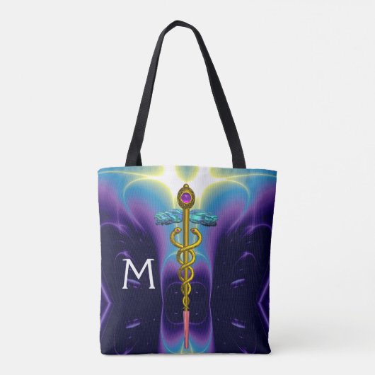 GOLD CADUCEUS MEDIZINISCHES SYMBOL-MONOGRAMM, Lila Tasche (Rückseite)