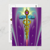 GOLD CADUCEUS MEDIZINISCHES SYMBOL POSTKARTE (Vorne/Hinten)