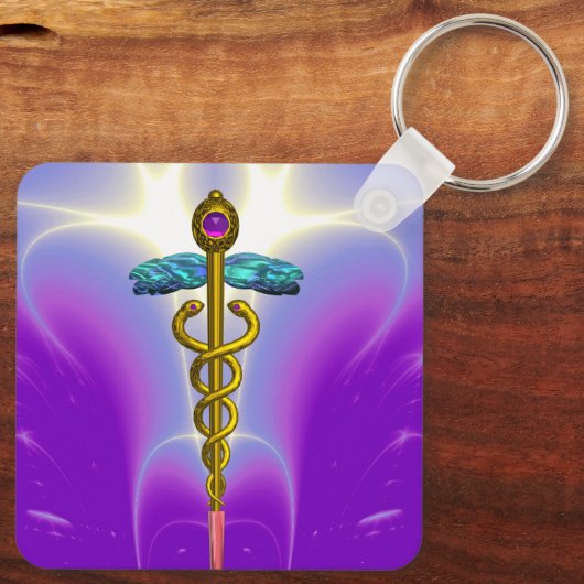 GOLD CADUCEUS MEDIZINISCHES SYMBOL Ultra-Violet Li Schlüsselanhänger (Rückseite)