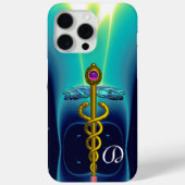 GOLD CADUCEUS MONOGRAM, Aquamarines Aqua Blau Case-Mate iPhone Hülle (Rückseite)