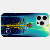 GOLD CADUCEUS MONOGRAM, Aquamarines Aqua Blau Case-Mate iPhone Hülle (Rückseite (Horizontal))
