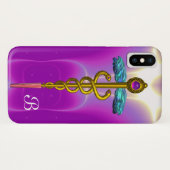 GOLD CADUCEUS MONOGRAM, rosa Fuchsia Case-Mate iPhone Hülle (Rückseite (Horizontal))