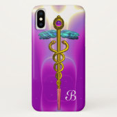 GOLD CADUCEUS MONOGRAM, rosa Fuchsia Case-Mate iPhone Hülle (Rückseite)
