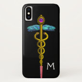 GOLD CADUCEUS MONOGRAMM, schwarz Case-Mate iPhone Hülle (Rückseite)