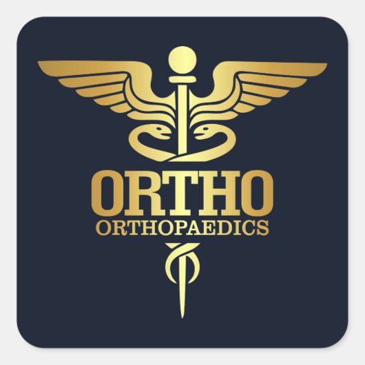 Gold Caduceus (ORTHO) Quadratischer Aufkleber (Vorderseite)