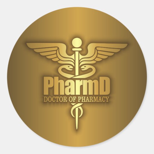 Gold Caduceus (PharmD) Runder Aufkleber (Vorderseite)