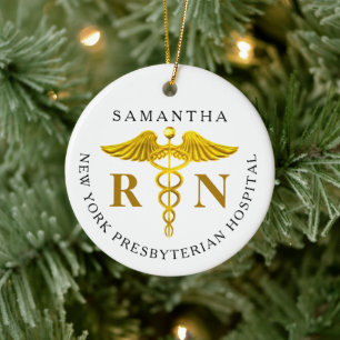 Gold Caduceus Registered Nurse Foto Keramik Ornament