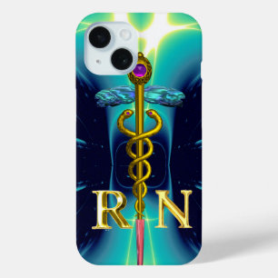 GOLD CADUCEUS REGISTRIERT NURSE SYMBOL Aqua Blue iPhone 15 Hülle