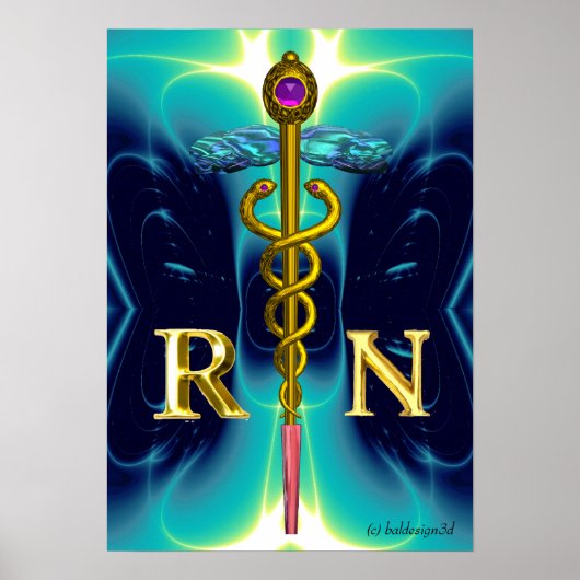 GOLD CADUCEUS REGISTRIERT NURSE SYMBOL Aquamarin B Poster (Vorne)