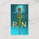 GOLD CADUCEUS REGISTRIERT NURSE SYMBOL Aquamarin B Visitenkarte (Rückseite)