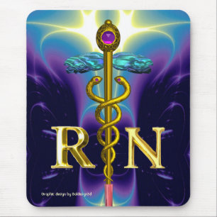 GOLD CADUCEUS REGISTRIERT NURSE SYMBOL Blau Lila Mousepad