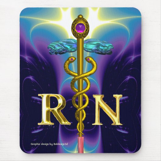 GOLD CADUCEUS REGISTRIERT NURSE SYMBOL Blau Lila Mousepad (Vorne)