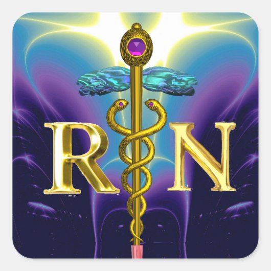 GOLD CADUCEUS REGISTRIERT NURSE SYMBOL Blau Lila Quadratischer Aufkleber (Vorderseite)