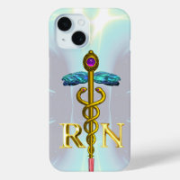 GOLD CADUCEUS REGISTRIERT NURSE SYMBOL Light Blue
