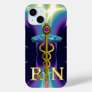 GOLD CADUCEUS REGISTRIERT NURSE SYMBOL Lila Blue iPhone 15 Hülle