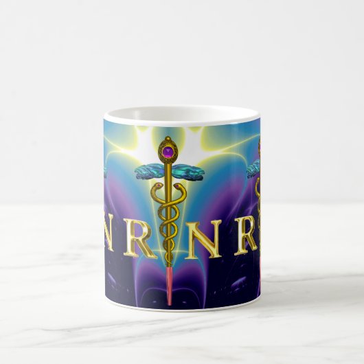 GOLD CADUCEUS REGISTRIERT NURSE SYMBOL Lila Blue Kaffeetasse (Mittel)