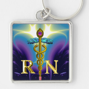 GOLD CADUCEUS REGISTRIERT NURSE SYMBOL Lila Blue Schlüsselanhänger
