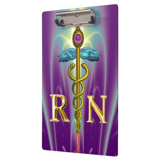 GOLD CADUCEUS REGISTRIERT NURSE SYMBOL Lila Green Klemmbrett (Links)