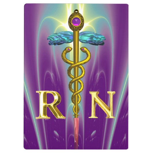 GOLD CADUCEUS REGISTRIERT NURSE SYMBOL Lila Green Klemmbrett (Rückseite)