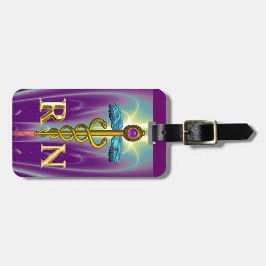 GOLD CADUCEUS REGISTRIERT NURSE SYMBOL Lila grün Gepäckanhänger (Vorderseite horizontal)