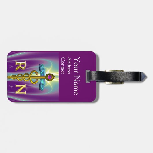 GOLD CADUCEUS REGISTRIERT NURSE SYMBOL Lila grün Gepäckanhänger (Rückseite horizontal)