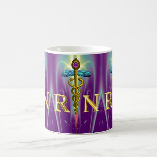 GOLD CADUCEUS REGISTRIERT NURSE SYMBOL Lila grün Kaffeetasse (Mittel)