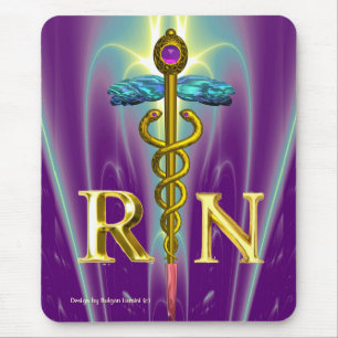 GOLD CADUCEUS REGISTRIERT NURSE SYMBOL Lila grün Mousepad