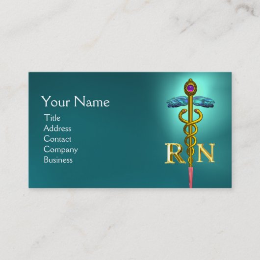 GOLD CADUCEUS REGISTRIERT NURSE SYMBOL Pink Blue Visitenkarte (Vorderseite)