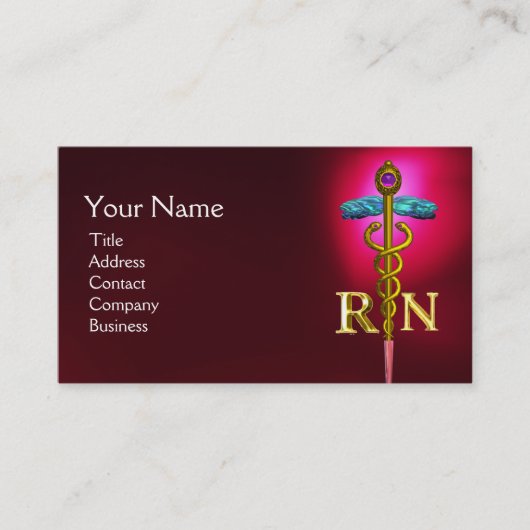 GOLD CADUCEUS REGISTRIERT NURSE SYMBOL Red Visitenkarte (Vorderseite)