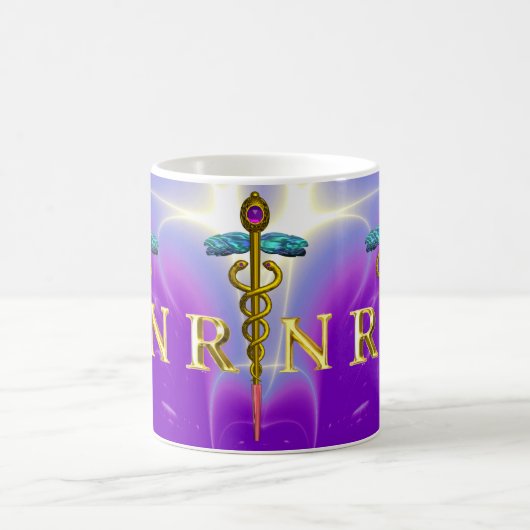 GOLD CADUCEUS REGISTRIERTES NURSE-SYMBOL Lila Aqua Kaffeetasse (Mittel)
