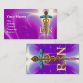 GOLD CADUCEUS REGISTRIERTES NURSE-SYMBOL Lila rosa Visitenkarte (Vorne/Hinten)
