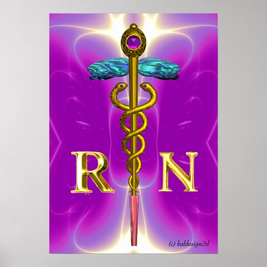 GOLD CADUCEUS REGISTRIERTES NURSE-SYMBOL, Pink Fuc Poster (Vorne)