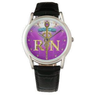 GOLD CADUCEUS REGISTRIERTES NURSE SYMBOL Pink Fuch Armbanduhr